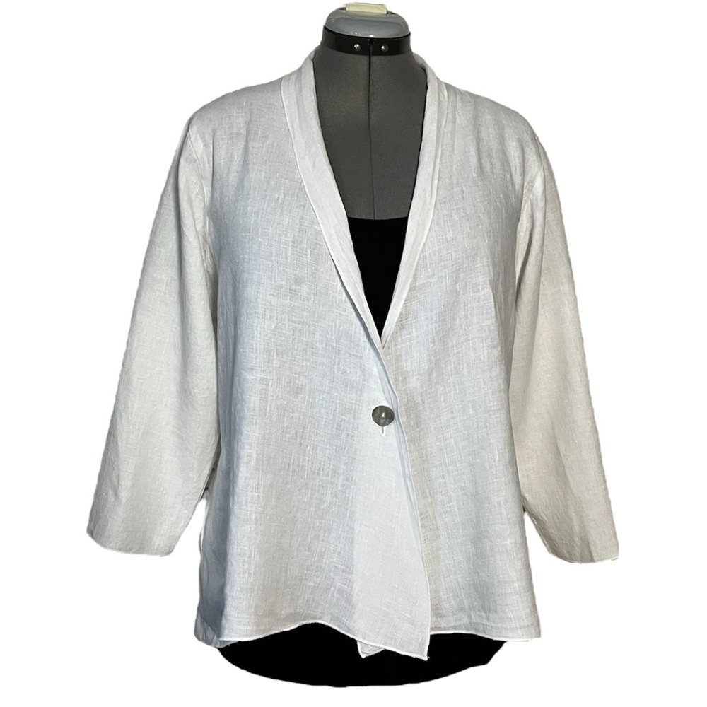 Fenini linen 3/4 sleeve jacket White L
